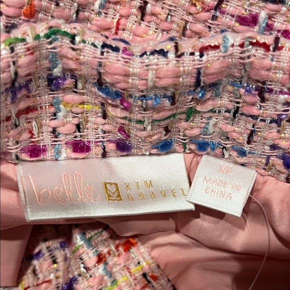 Belle by Kim Gravel Girl Boss Boucle Rainbow Jacket in pink tweed, size XL, NWT - Picture 9 of 11